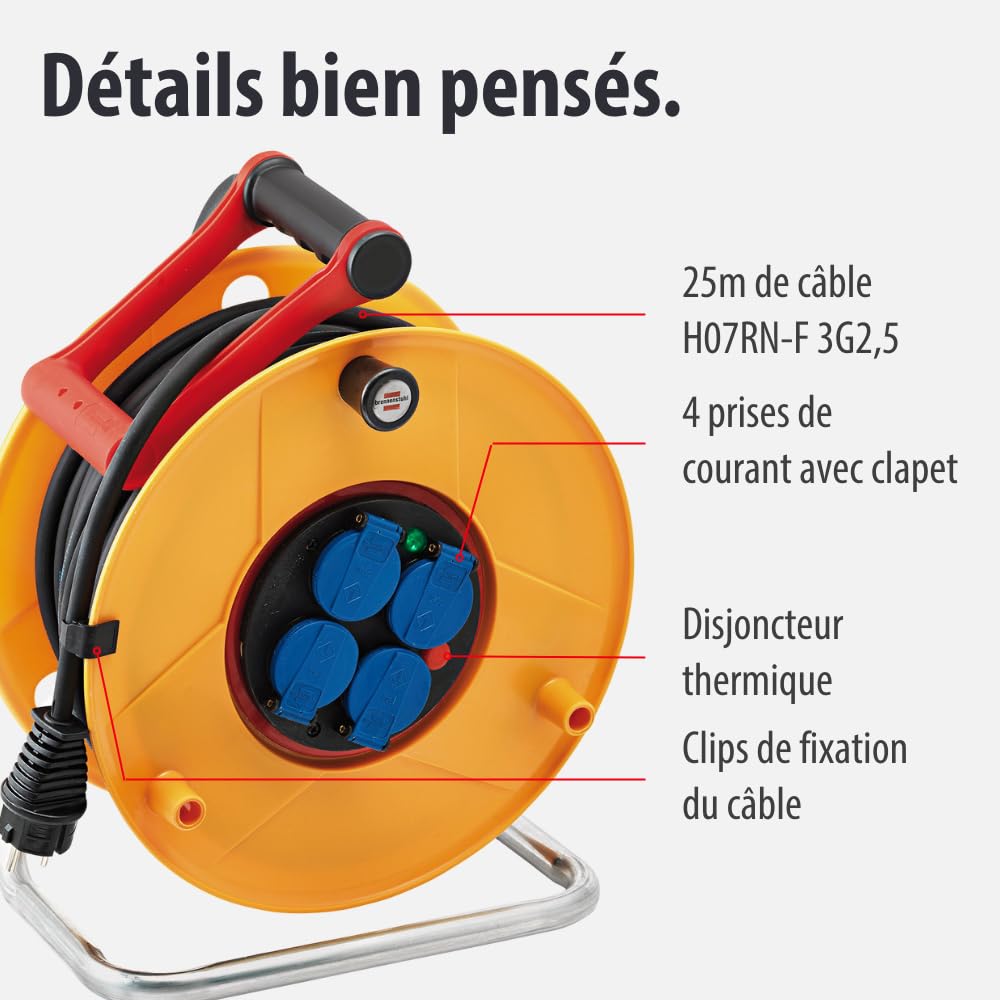 Brennenstuhl Enrouleur de câble Standard Pro 25m (IP44, Cablepilot), Fabrication Française 1206841 Jaune