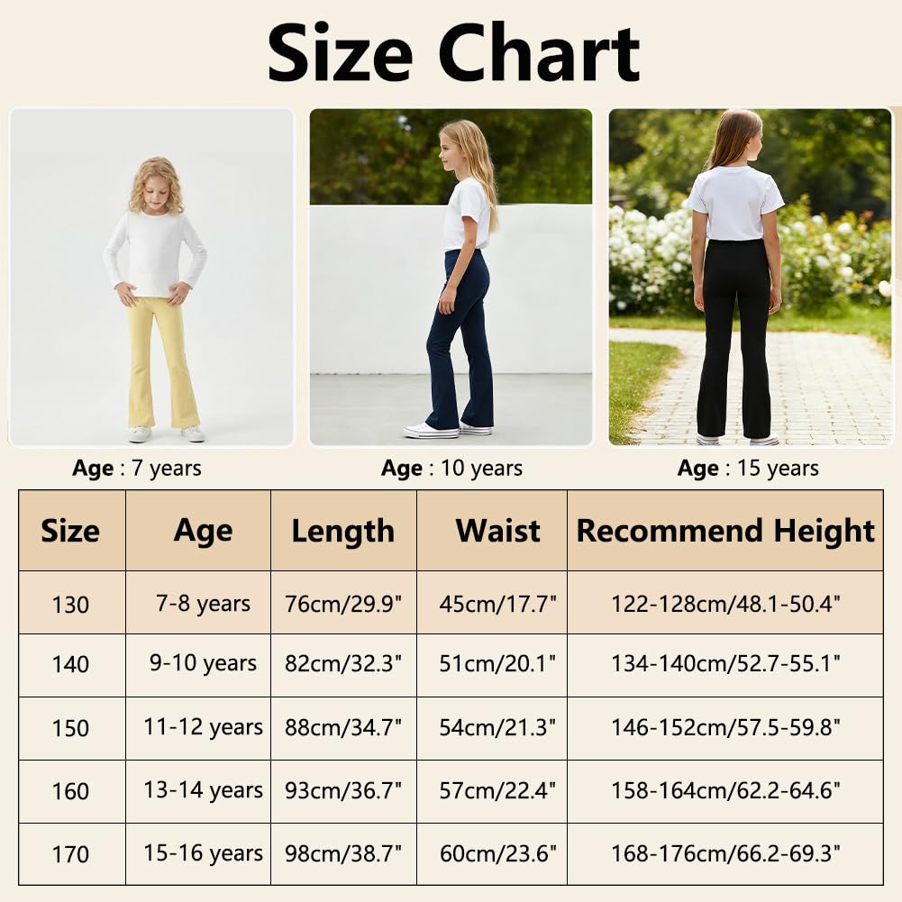 JinBei Leggings Niñas Algodón Pantalones Acampanados Mallas Largos Transpirable Cintura Elástica Cómodos Ropa Infantiles Escuela Baile Deportes 7-16 Años