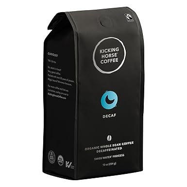 Kicking Horse Coffee, Decaf, Swiss Water Process, Dark Roast, Whole Bean, 10 Oz - Certified Organic, Fairtrade, Kosher Coffee