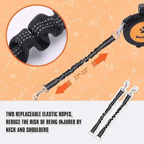 Miniatura 2 de BINGPET Correa retráctil doble para perros que caminan, correa doble resistente de 26 pies para dos perros con linterna LED, bolsas para