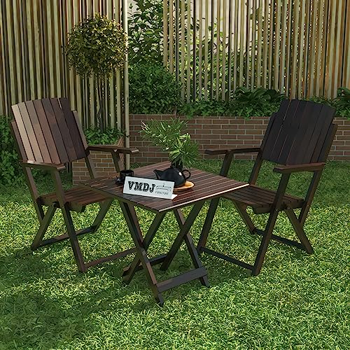 Image of Sheesham Wooden Portable Foldable 2 Seater Chair with Table Set Outdoor Balcony Garden Coffee Table Set Furniture with 1 Table and 2 Chairs Set (Coffee)