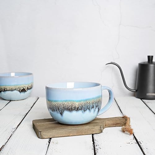 Miniatura 4 de Bosmarlin Juego de 2 tazas de café grandes de cerámica, 23 onzas, tazones de sopa jumbo con asas, aptos para lavavajillas y microondas (23 onzas,