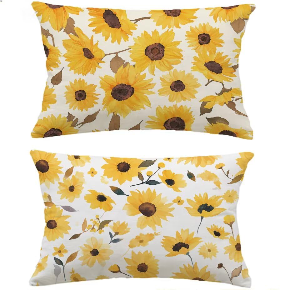 Housse de coussin extérieur 50x70 cm lot de 2 imperméable aspect lin jaune pour jardin