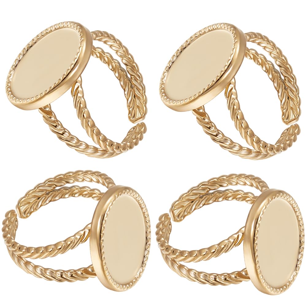 Beebeecraft 1 Box 8Pcs Sun Open Cuff Ring Settings 18K Gold Plated Open Blank Rings with Oval Tray Metal Settings Blanks DIY Bezels for Jewelry Making, Oval Tray 16x12mm