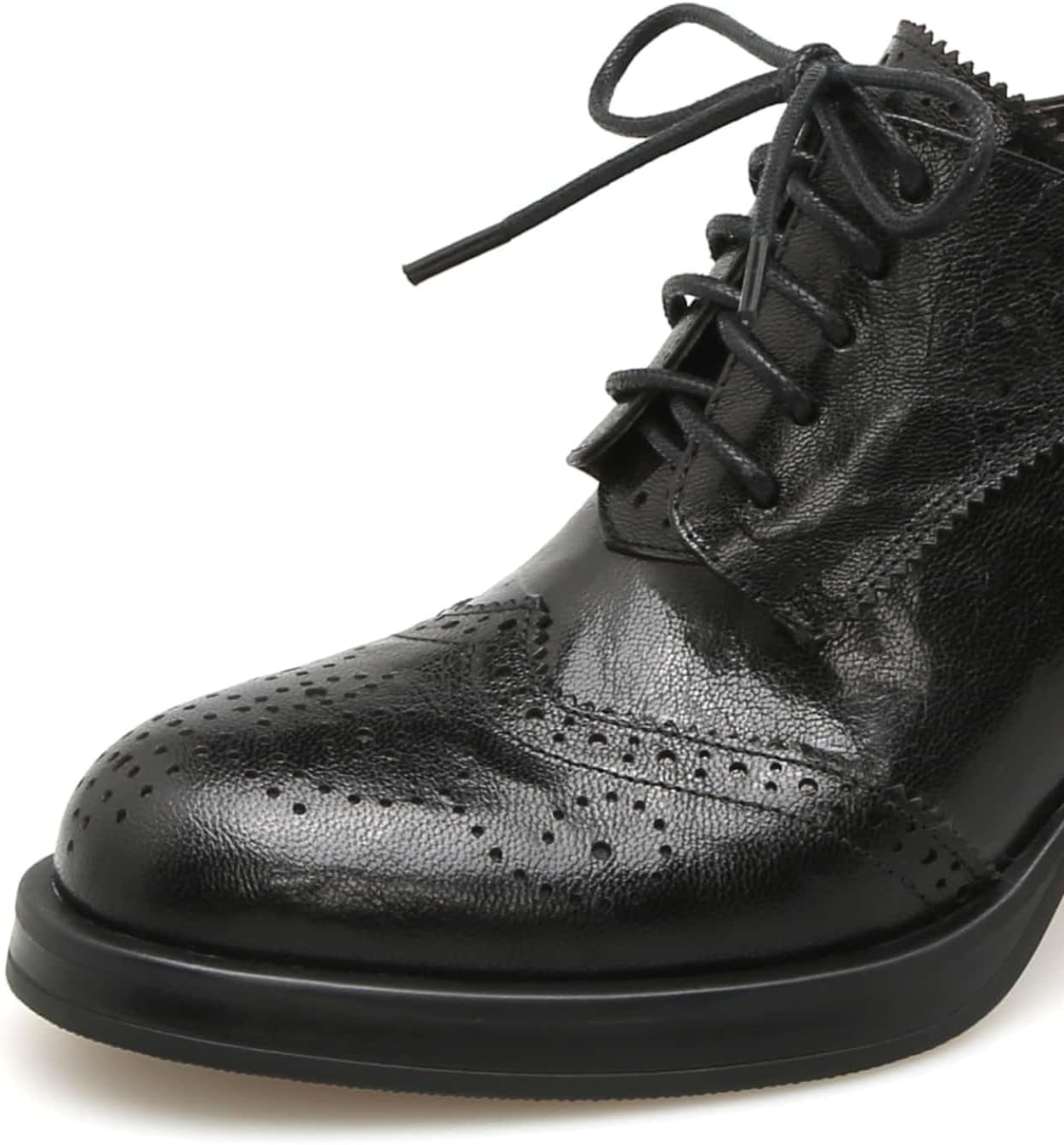 TinaCus Women's Heeled Oxfords Handmade Genuine Leather Round Toe Lace-Up Brogue Pumps