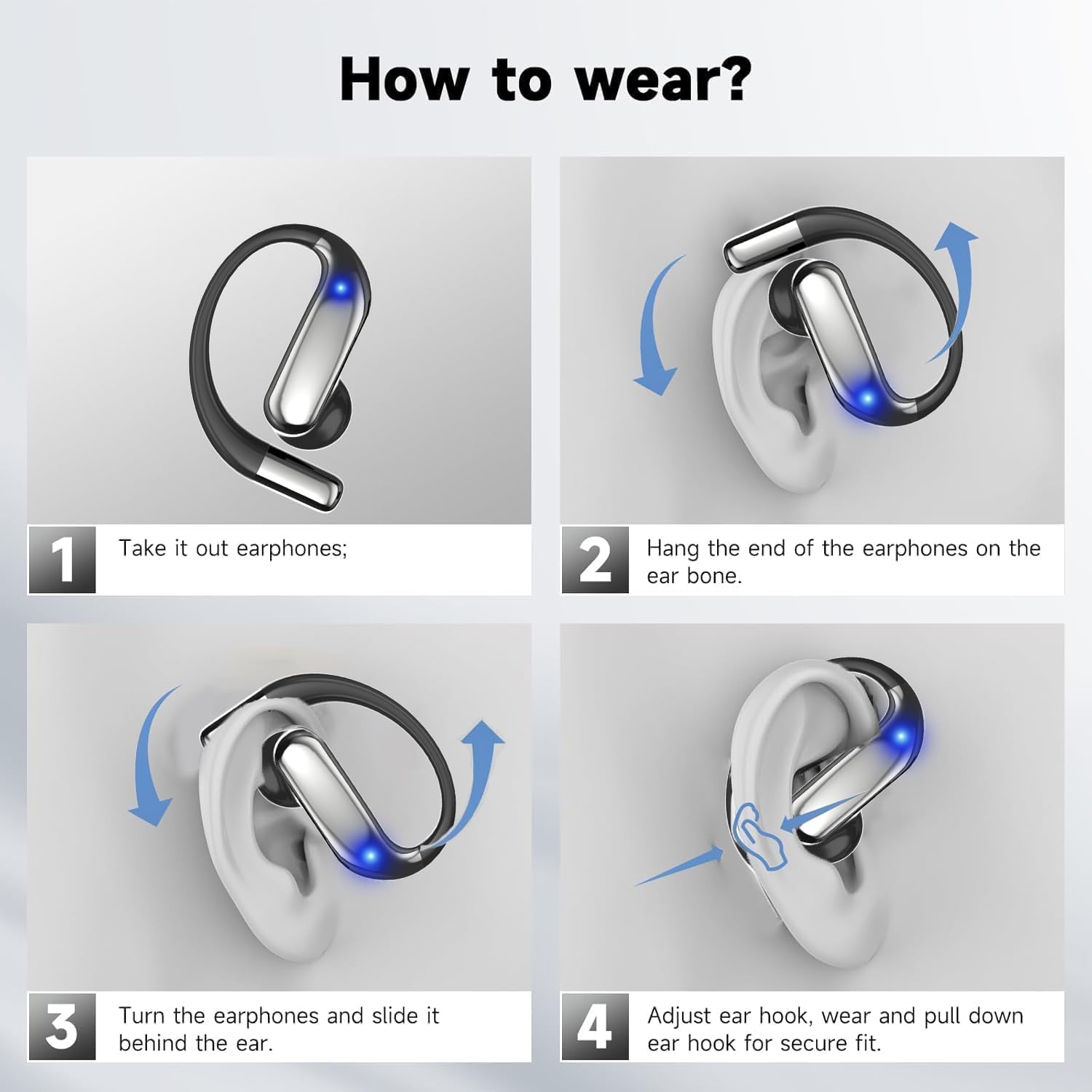 Open-Ear Headphones, Bluetooth 6.0 Wireless Earbuds Powerful Sound, 60H Open Ear Earbuds with Mic, Adjustable Ear Hooks, Ultra-Comfort, IPX5 Waterproof Earphones for Workouts/Running