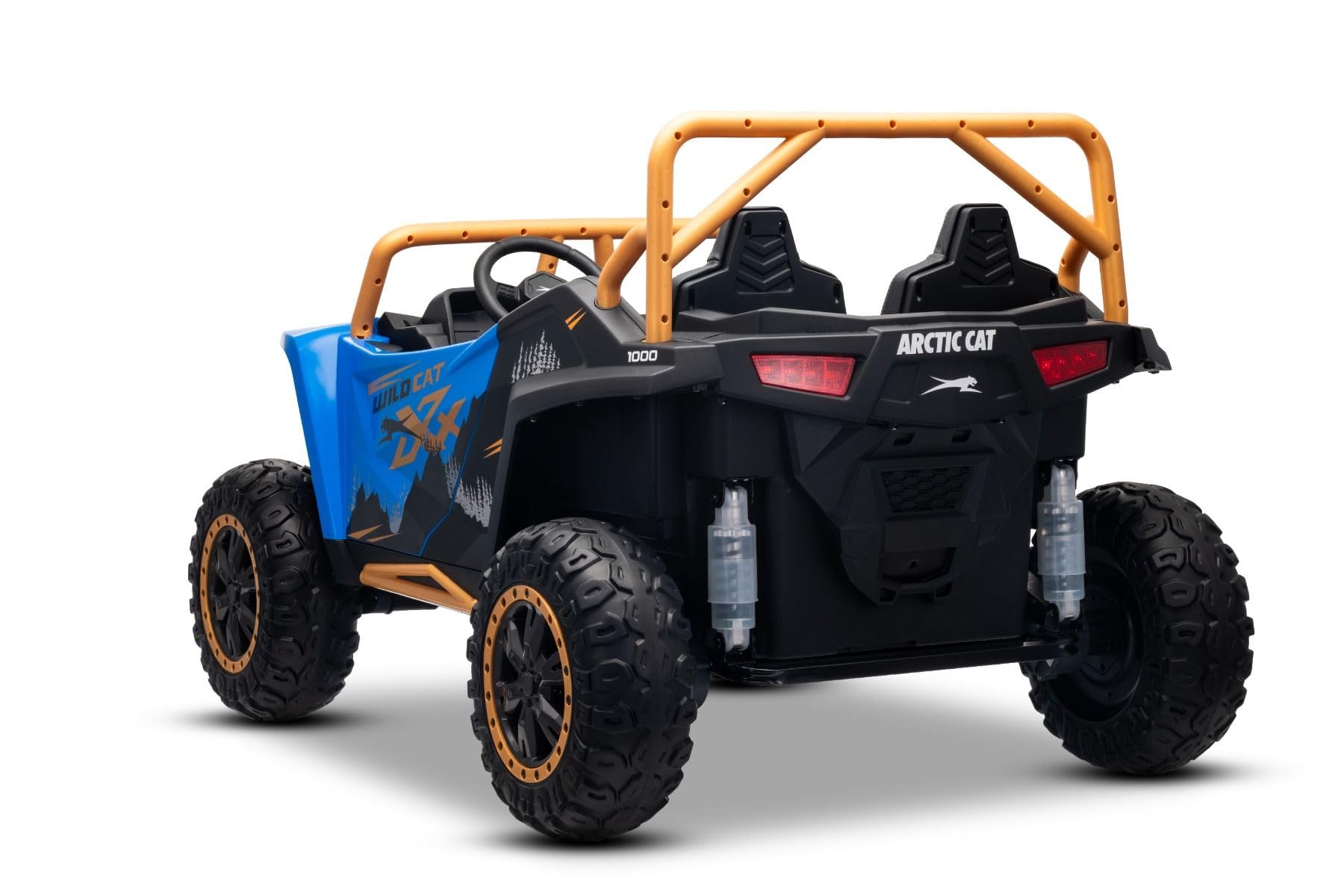 Buggy elettrico Artic CAT XXL 4x4 24V, blu, due posti, ruote in EVA morbida, motori potenti, batteria al litio, lettore MP3 con Bluetooth, sospensioni posteriori, sedili in ecopelle, con licenza