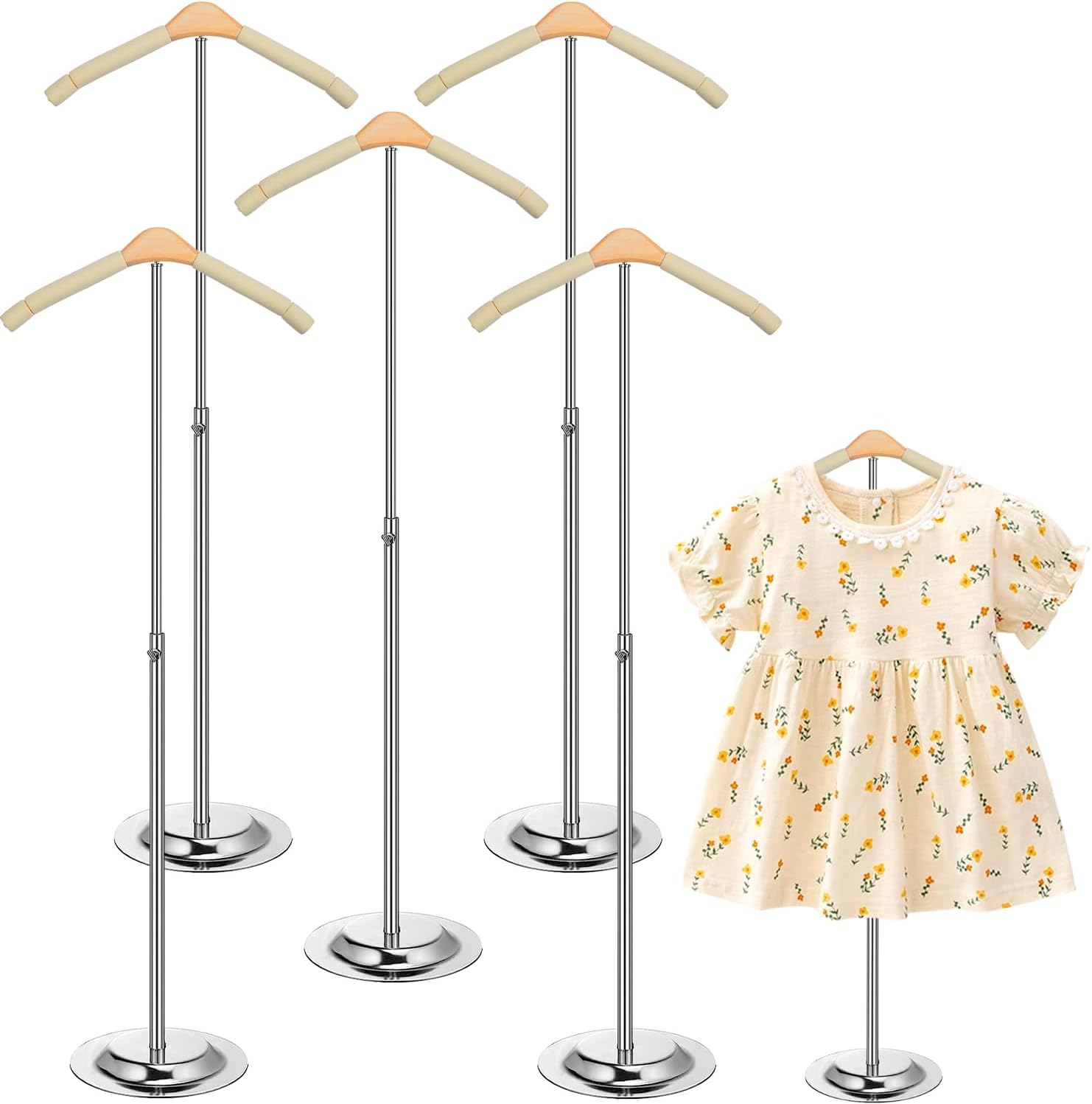 Huaerle 5 Pcs Child T Shirt Display Stand Adjustable Clothes Rack Display Flexible Shoulder Stand Portable Clothes Hanger Clothing Hanging Rack for Garment Coat Retail Vendor, Height 16-27.9In