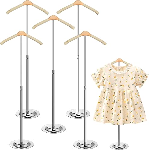 Huaerle 5 piezas de soporte de exhibición de camisetas para niños, estante de ropa ajustable, soporte de hombro flexible, colgador de ropa portátil,