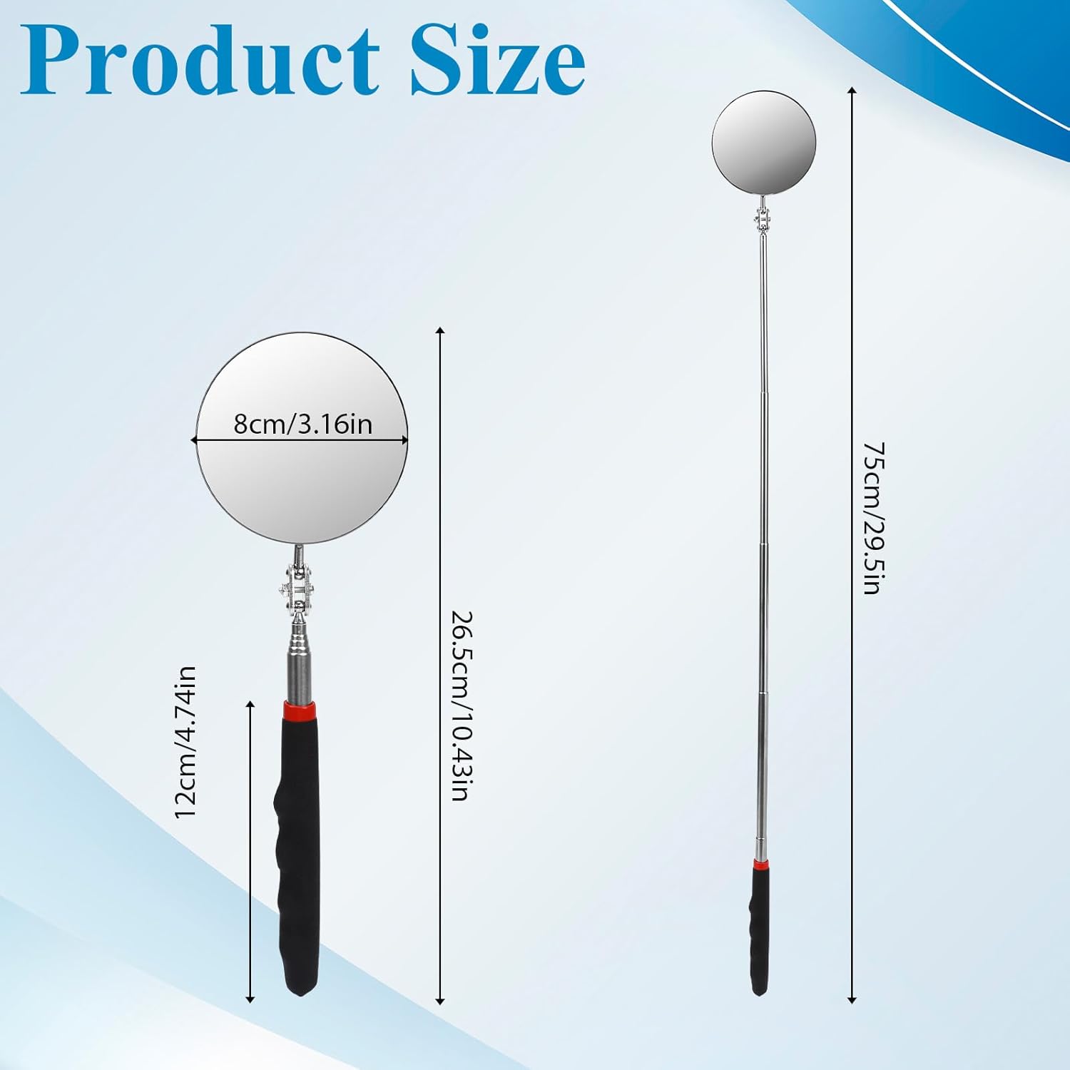 Telescoping 360° Rotating Circular Inspection Mirror with Extended Handle - 3 Inch Diameter for Vehicle and Machinery Inspection