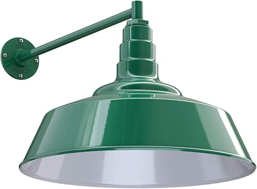 Miniatura 1 de Steel Lighting Co.  Del atardecer al amanecer  Luz de granero Redondo  Montada en la pared al aire libre  Cúpula de 20 pulgadas  Brazo recto de 20