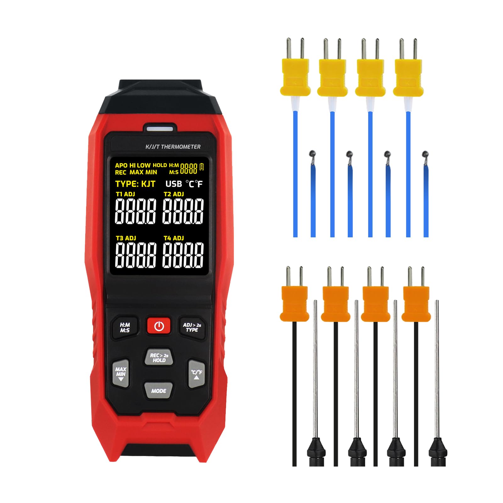 4-Channel Thermocouple Thermometer Data Logger K/J/T Type, -328