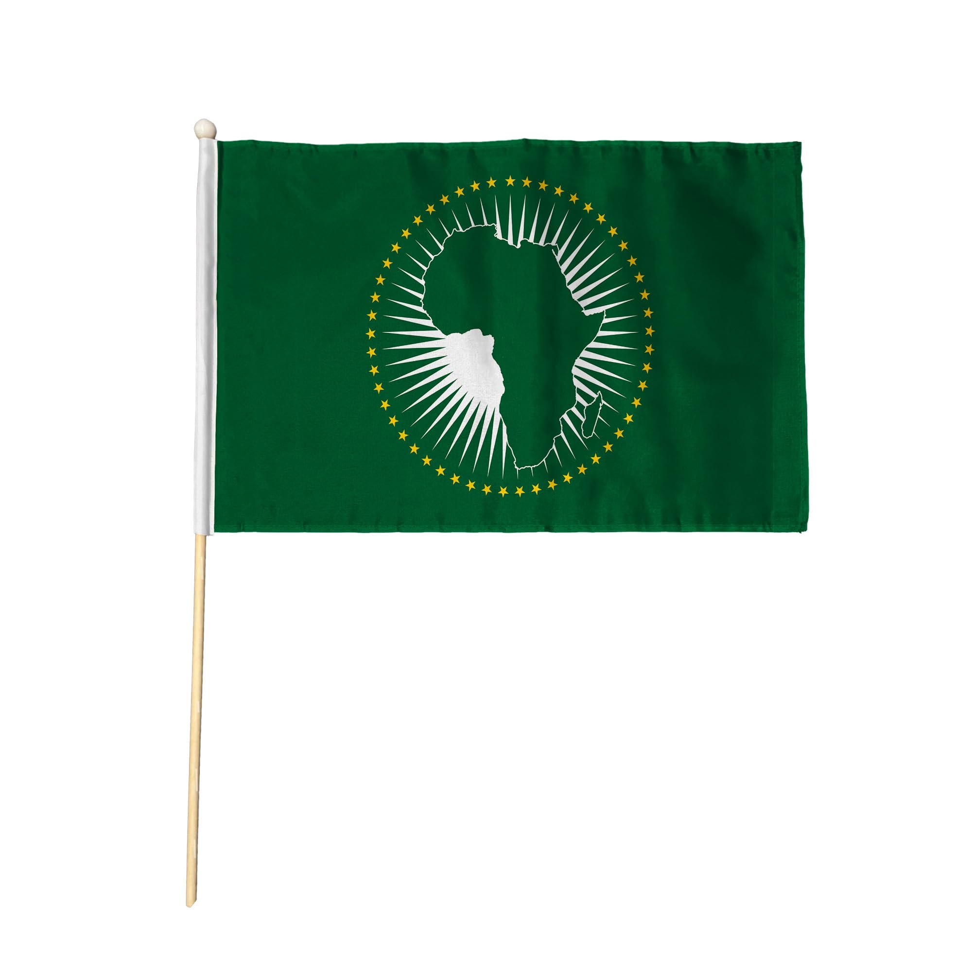 Flagtex African Union Pack of 2 Hand Waving Flag (18x12 Inch Large) - Premium Wooden Stick Hand Flag Big Size Natural Wood Pole for Events Celebrations Cultural Festivals Table Display