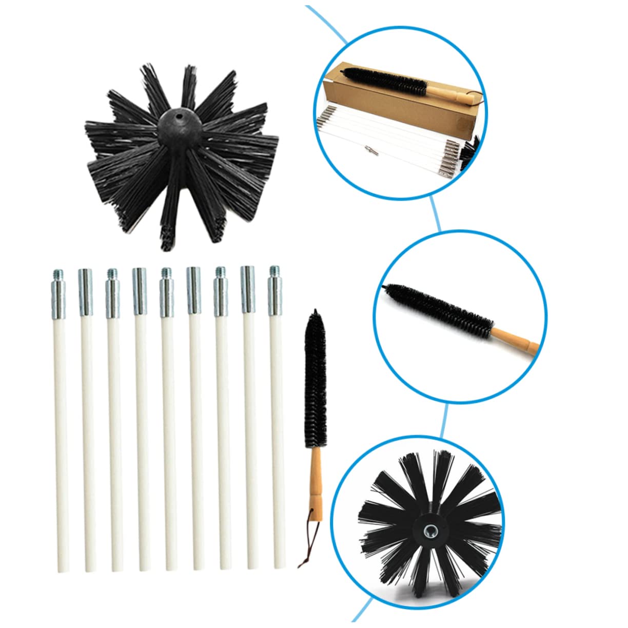 PRETYZOOM Scovolino Canne Fumarie in Nylon e Ferro Manico in Legno, Kit Pulizia per Condotti Asciugatrice e Sfiato, Migliora le Prestazioni e Previene Guasti Costosi