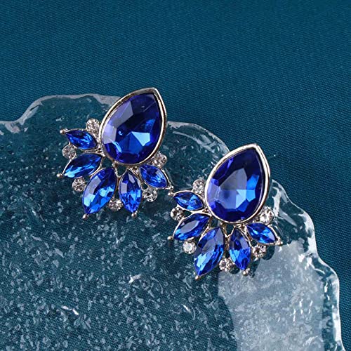 Allereyae Vintage Sapphire Crystal Earrings Blue Sapphire Flower Stud Earrings Teardrop Sapphire Earrings Blue Cz Waterdrop Earrings Jewelry For Women And Girls #TOP5