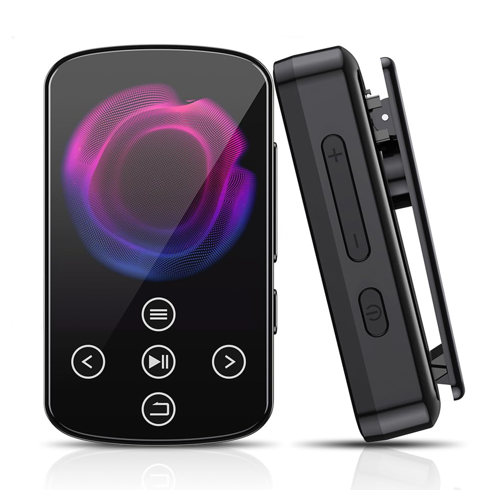 Docooler MP3 Player with Bluetooth 5.4, 1.5 Inch Colorful Screen with Sensitive Touch Button, Hi-Fi Music MP3 Player with Clip Pedometer Voice Recorder, Support TF Card, for Sports, Running - Black