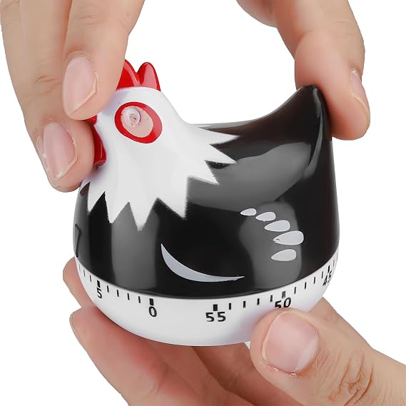 Egg Kitchen Timers for Cooking, 2.55 x 2.55in Cooking Timers for Working with Alarm, Study Room Reading and Gym Exercise Timing, White and Black (Black)