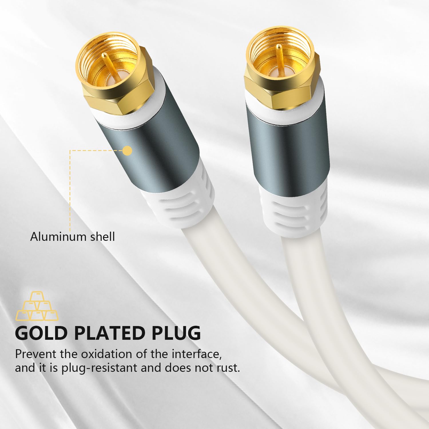 Cavo coassiale RG6 per antenna TV, con adattatore di prolunga F81 BNC F, cavo coassiale digitale a doppia schermatura, cavo A/V a bassa perdita ad alta velocità, per TV, bianco (1,8 m)
