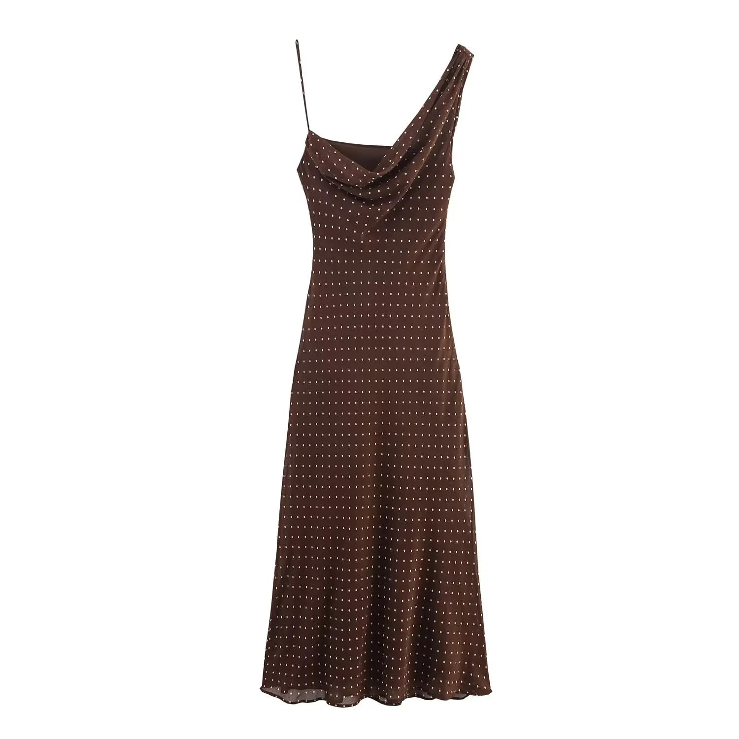 Temperamento Ropa Femenina de otoño Cuello Plisado Vestido asimétrico de Lunares