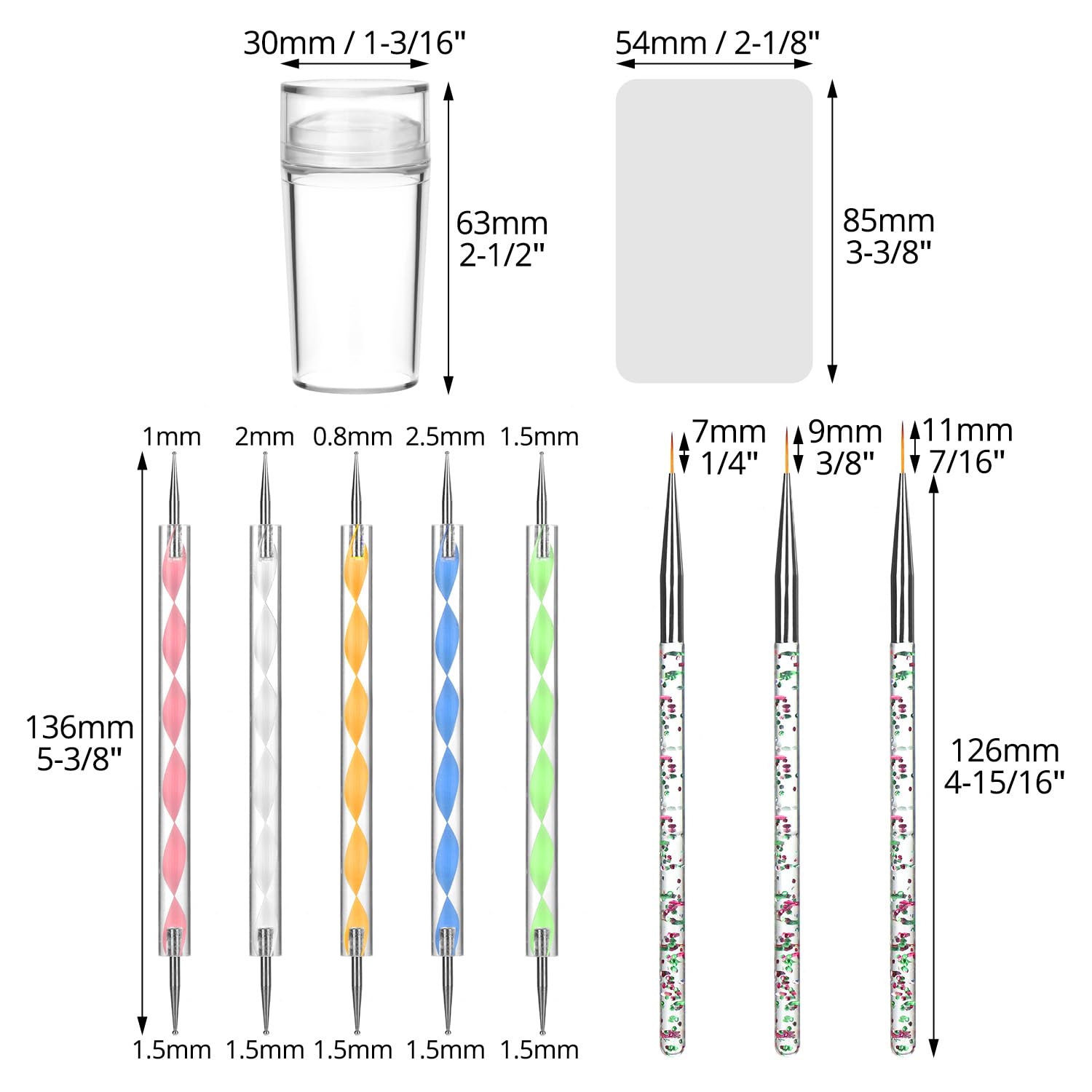 QWORK Juego de sellos para uñas con raspador, 3 pinceles, 5 rotuladores de doble cara