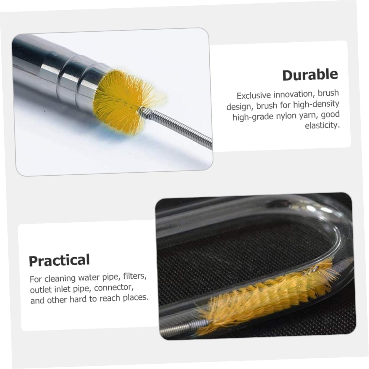 VANZACK 3 Juegos Cepillo para Limpieza de peceras Manguera Flexible Limpiador de fregaderos de Acero Inoxidable Cepillo de Limpieza Suministros de Limpieza de Tanques de Peces Primavera