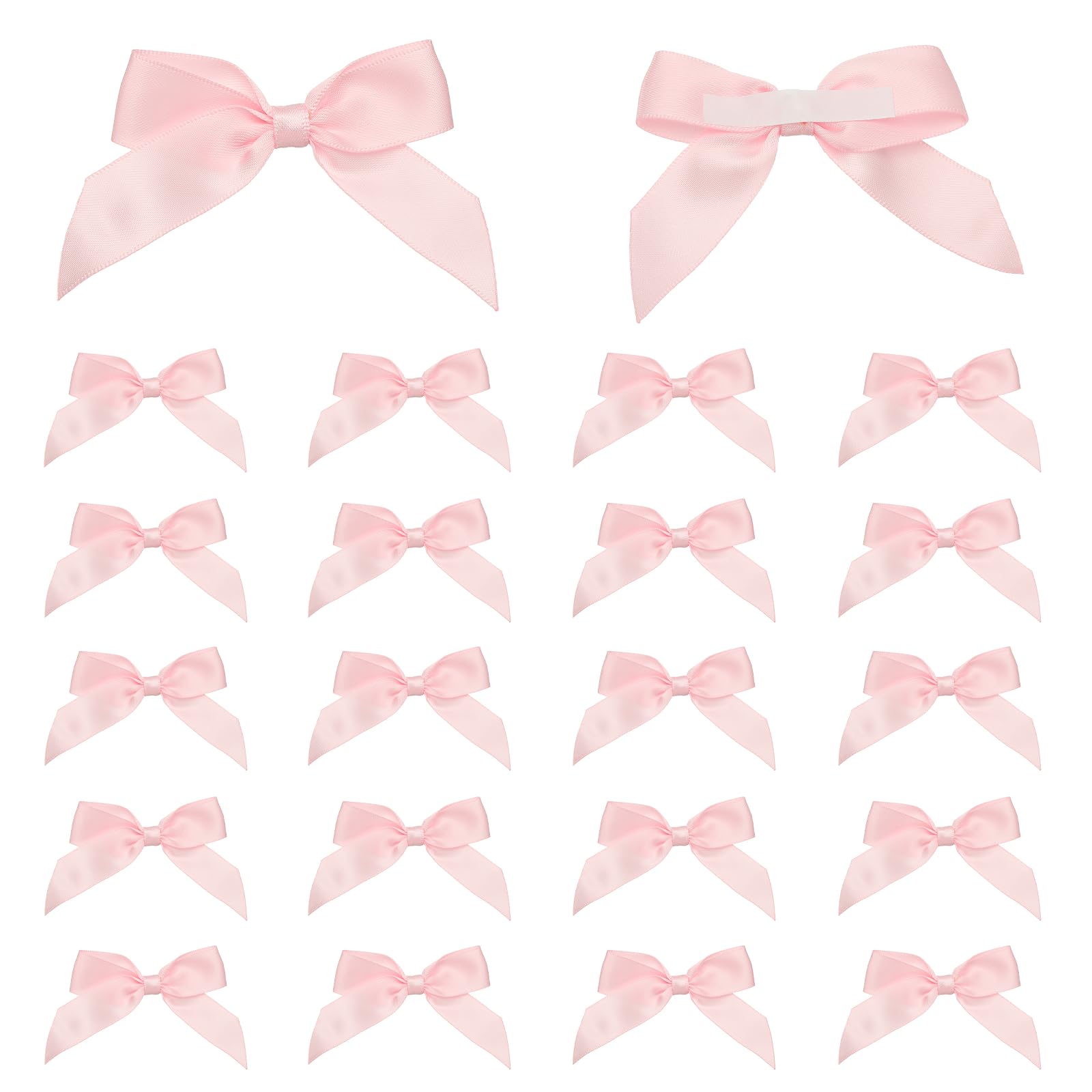sourcing map 25 Pcs Satin Ribbon Bows, 2.5" Self Adhesive Satin Bows Premade Craft Bow with Double-Sided Tape for Gift Wrapping Making Crafts Birthday Party Wedding Decorations, Light Pink