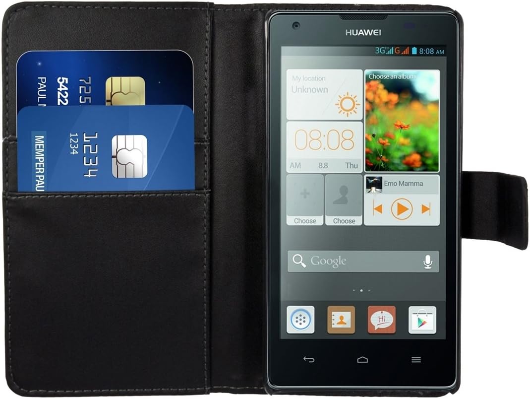 kwmobile Case Compatible with Huawei Ascend G700 - Wallet Case PU Leather Flip Phone Cover with Card Holder Slots - Black