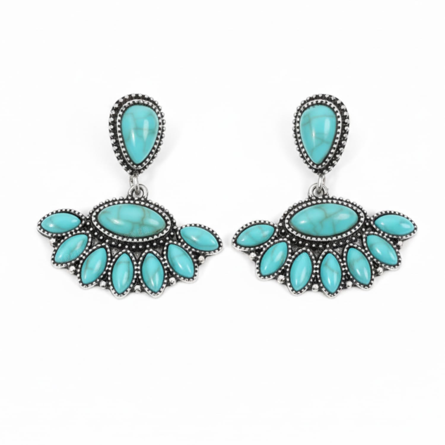 Gift Oxidised Sterling Silver Black Metal Fashion Korean Western Drop Earrings for Women Fashion Birthday Marriage Anniversary Gift Earing for Wife Blue Turquoise Stone Statement Girls-image-26