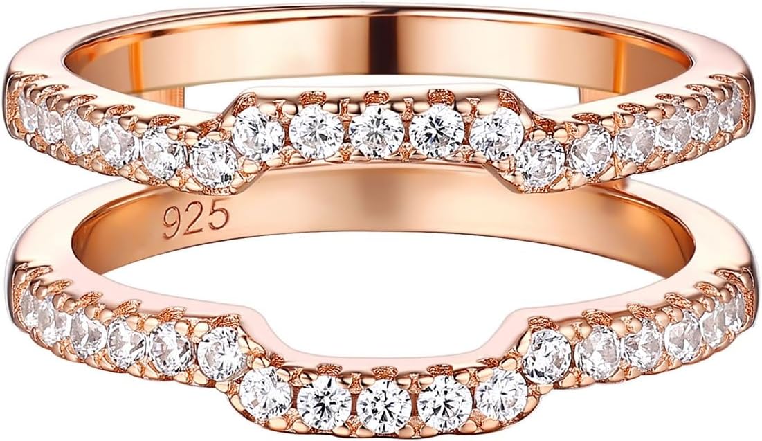 Round Cut Created White Diamond In 14K Rose Gold Finish 925 Sterling Silver Engagement Wedding Band Wrap Enhancer Jacket Ring Guard for Women's