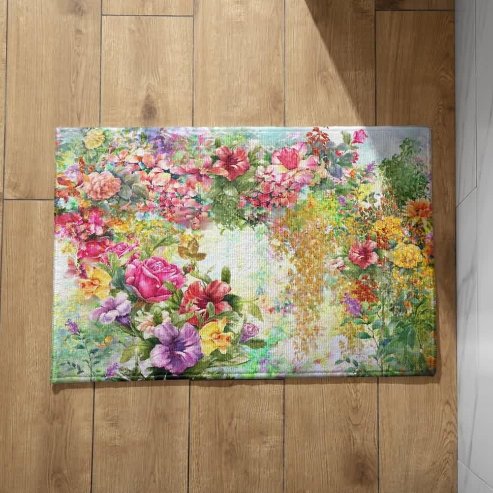 Tapis de porte d'entrée mince fleuri 50x80cm lavable et antidérapant pour intérieur ou extérieur