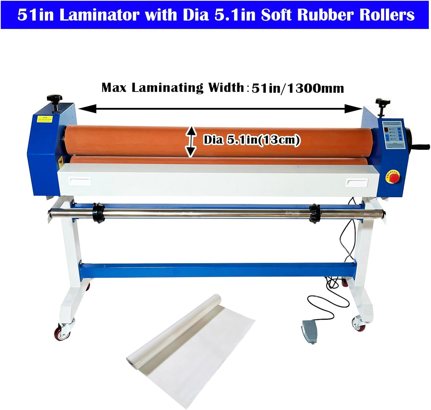 INTBUYING 51in Cold Laminator, Automatic Electric/Manual Dual Use Cold Laminating Machine, Soft Rubber Roller, Foot Switch, Heavy Duty Wide Format Laminator, Max 1" Laminating Thickness