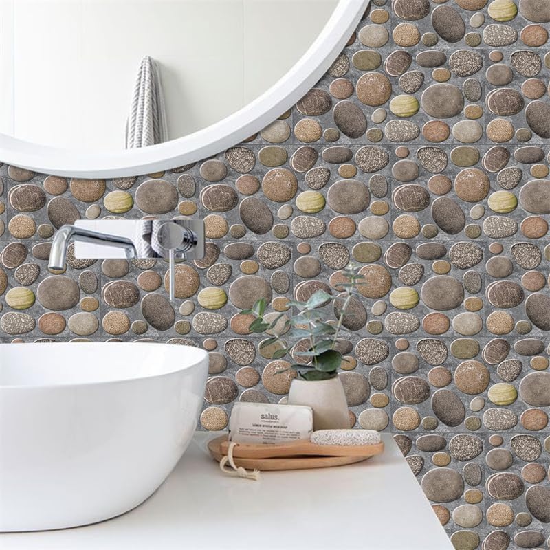 Tile Stickers Grey Pebbles Stick On Tiles,Self Adhesive Wall Tiles for Kitchen Bathroom,Vinyl Peel and Stick Wall Tiles,Stick On Wall Tiles Waterproof Oilproof14 PC(14x28cm)