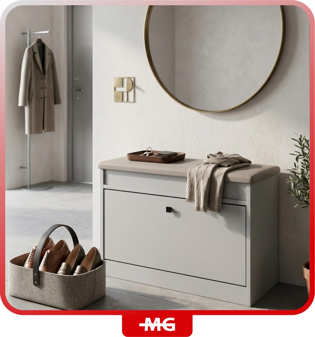 Schuhschrank 55x64x28 cm mit öffnenden Sitz - Praktische Schuhkipper mit Klappe für Optimale Schuhaufbewahrung - Schuhregal mit Laminierte Holzplatte Kaschmir