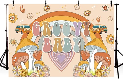 Miniatura 3 de MEHOFOND Telón de fondo de bebé Groovy de 7 x 5 pies, diseño de arco iris, retro, hippie, bohemio, niña, decoración de baby shower, amor de paz de