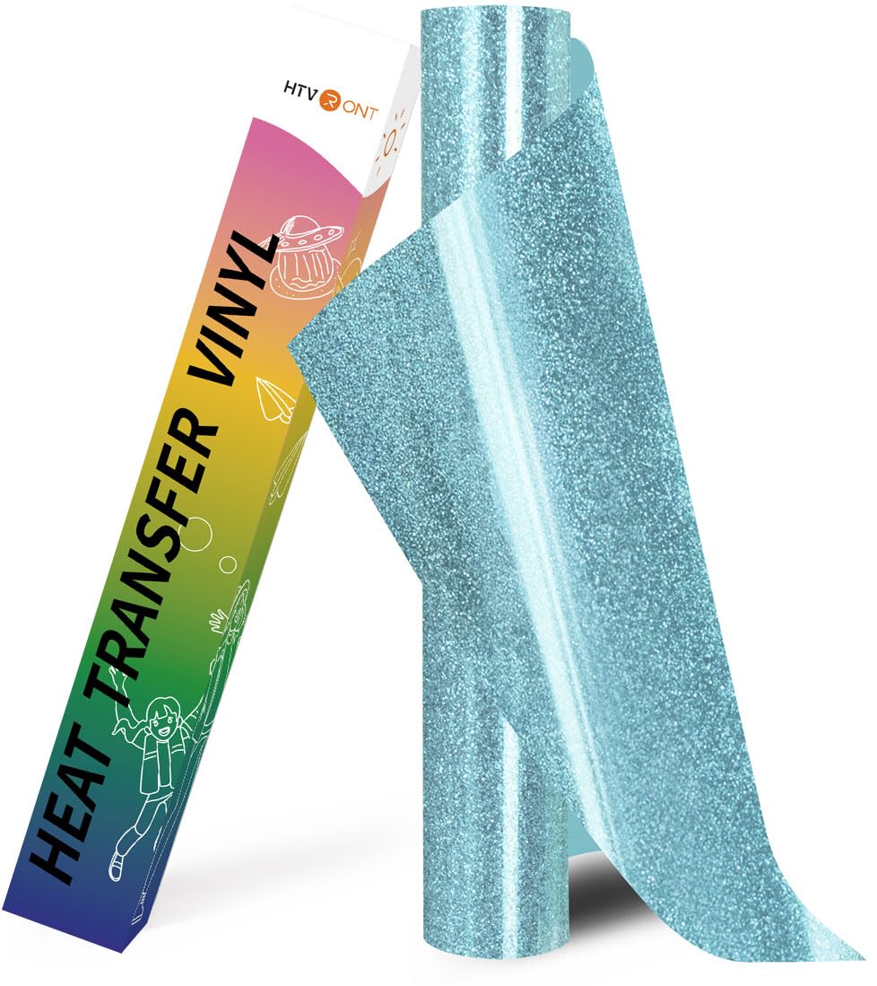 HTVRONT Glitter HTV Heat Transfer Vinyl Rolls - 10" x 8ft Blue Glitter HTV Vinyl for Shirts, Blue Glitter Iron on Vinyl for All Cutter Machine - Easy to Cut & Weed for Heat Vinyl Design