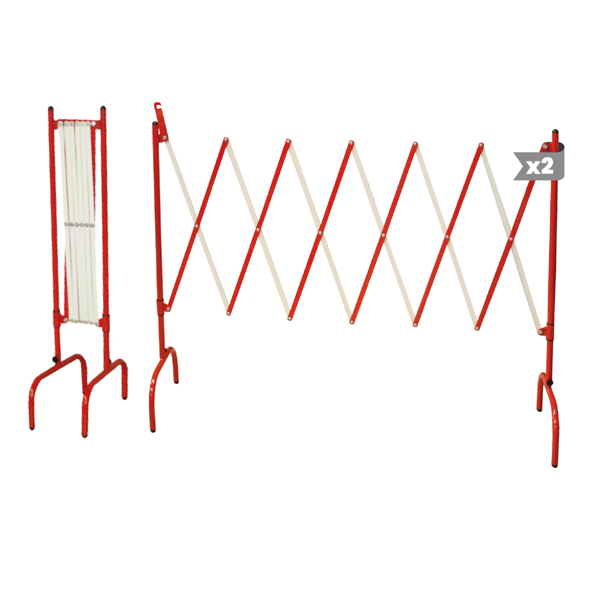 Packs 2 - Barricada Extensible hasta 3m Plegable – Vallas Extensibles de Obra – Barrera Metálica Portátil para Seguridad, Construcción y Control de Espacios (Rojo/Blanco)