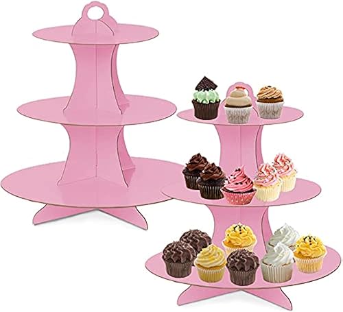 Soporte para cupcakes, paquete de 2 platos redondos de cartón de 3 niveles para postres, pasteles de frutas, soporte para base de cupcakes, bandeja