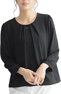 [リリヤーノ] ブラウス レディース 長袖 アクセサリー付き 春 オフィス インナー カットソー ジョーゼット トップス カジュアル フォーマルブラウス おしゃれ シャツ オフィスカジュアル きれいめ 白 グレージュ ネイビー 通勤 OL 無地