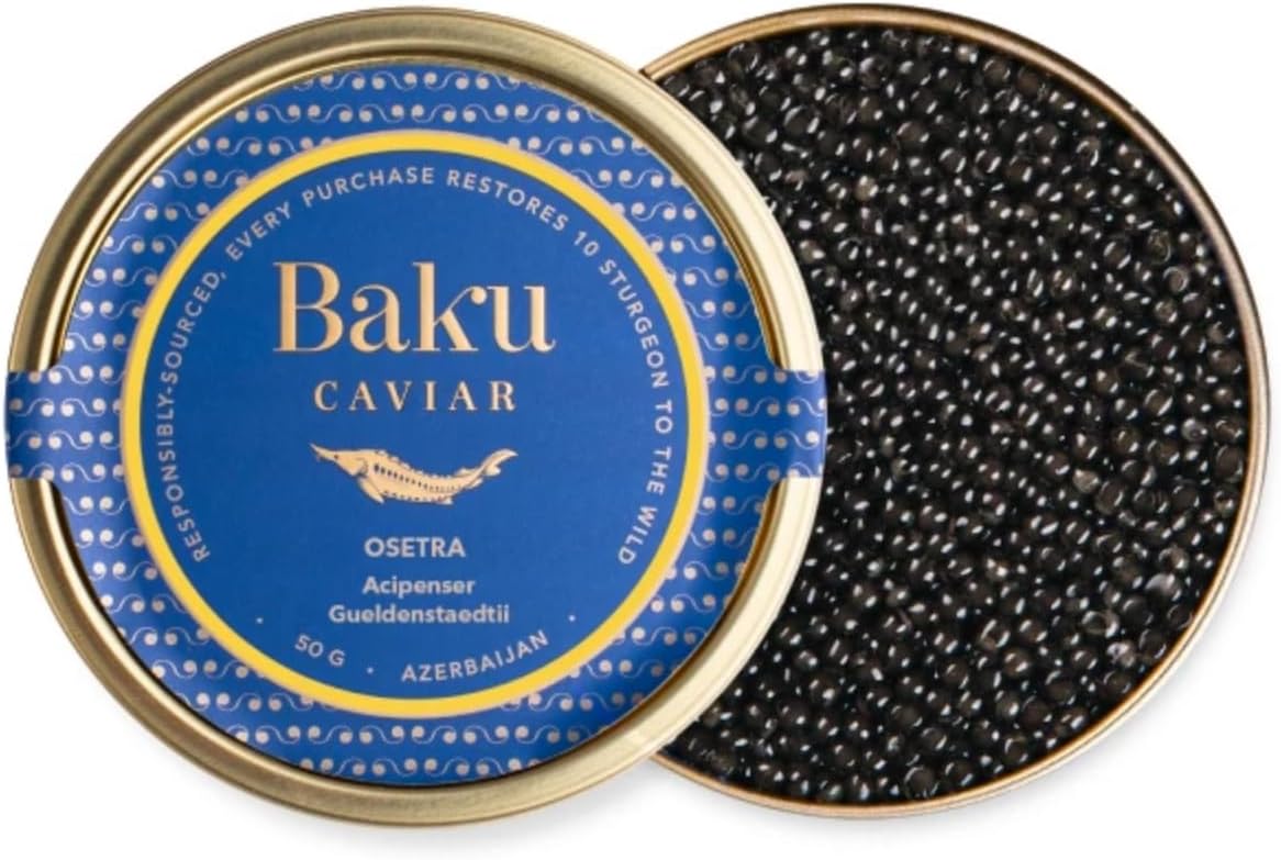 Premium OSETRA STURGEON BLACK CAVIAR with Overnight Fresh Delivery by Baku Caviar - 8.8 oz (250 g) - Sustainable Caspian Sea Caviar