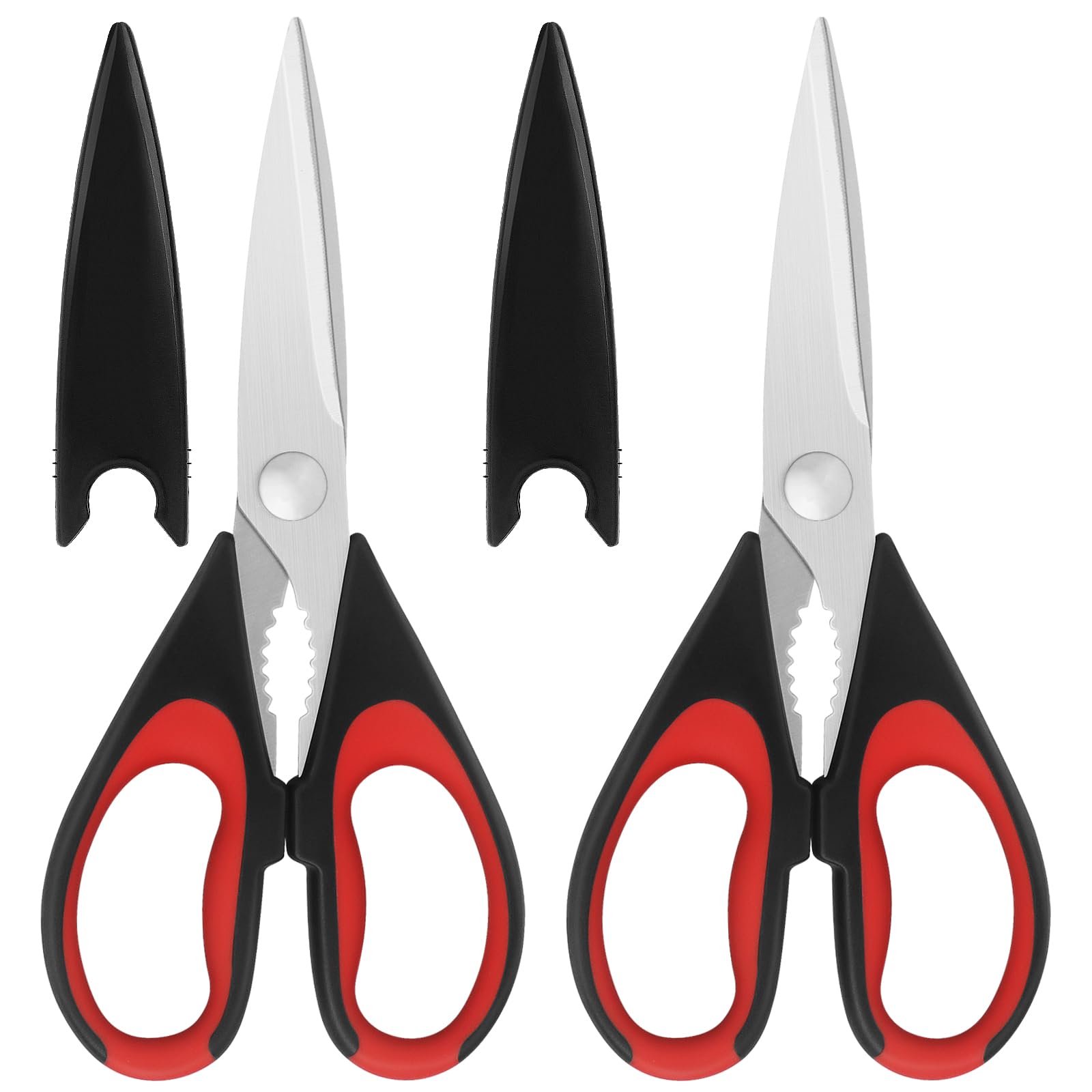 Vutyvve Kitchen Scissors, Stainless Steel Blades, Soft Grip, Multi-Purpose Kitchen Scissors Set, Red/Black, Set of 2