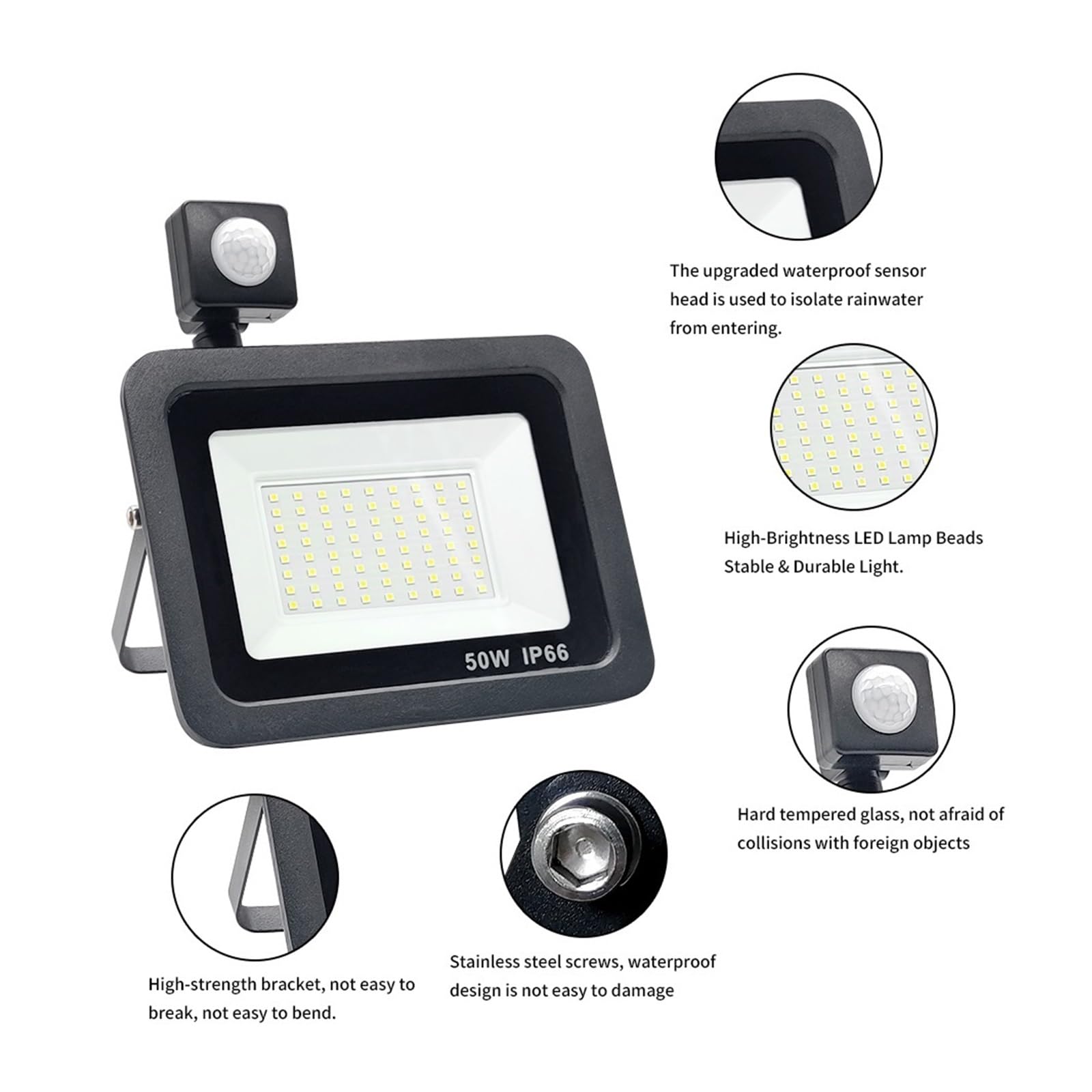 Światło robocze LED Czujnik ruchu PIR LED światło halogenowe zewnętrzne wodoodporne reflektory 100W 50W 30W 20W 10W reflektor ścienny oświetlenie zewnętrzne z wodoodporną konstrukcją(Warm light-3000K,