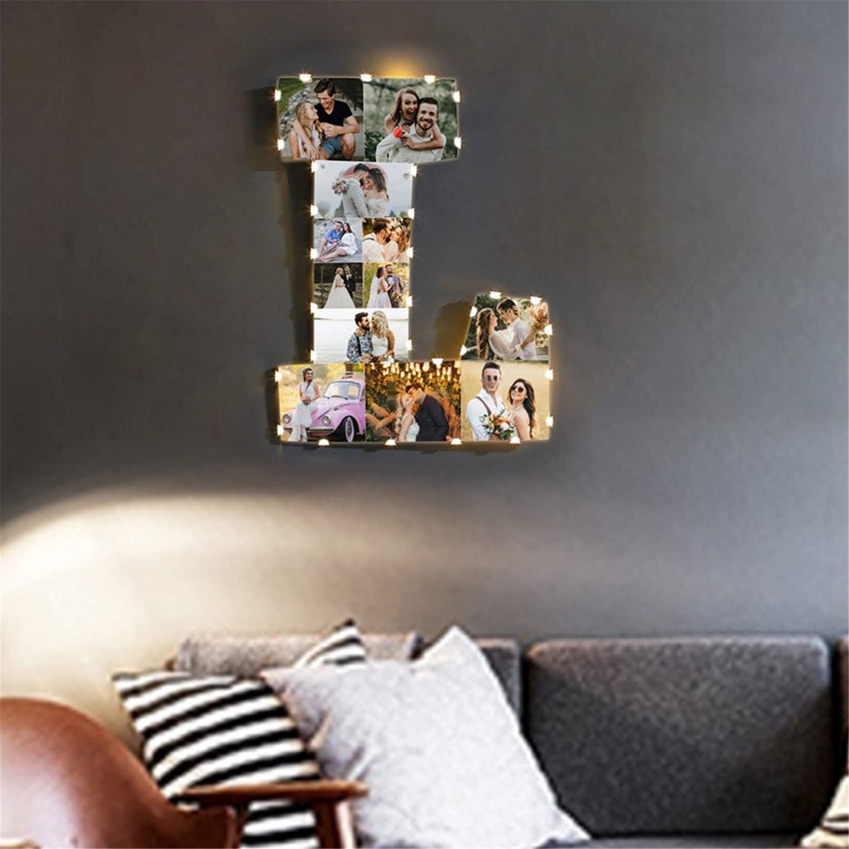 Lámpara personalizada con marco collage de 1-20 letras/números, colgante de pared, lámpara led, luz nocturna para enamorados, familia, cumpleaños, aniversario de San Valentín.,A-Z Letra Cuadro Luz