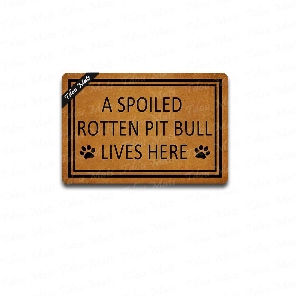 Cindy&Anne A Spoiled Rotten Pit Bull Lives Here Doormat Custom Home Living Decor Housewares Rugs Mats State Indoor Gift Ideas 23.6 15.7 Inch