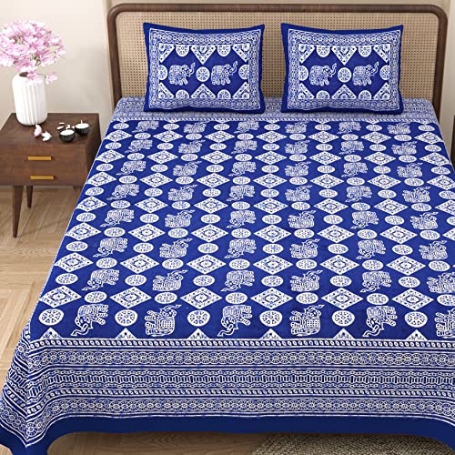 Image of Opulent Collection Double Bedsheet with 2 Pillow Cover | 100% Cotton Bedsheets for Double Bed | Handloom Bedsheet | Size 86x90 inches | King Size (90X102 Inches) (Dusk Blue, King)