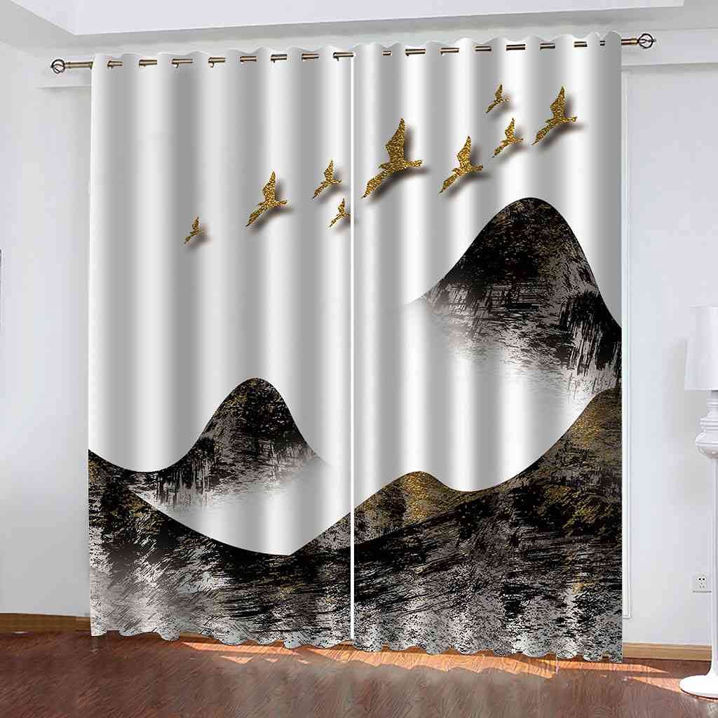 Rideau occultant et thermique motif paysage à l'encre lot de 2 pour salon et chambre 264x242 cm