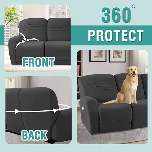 Miniatura 6 de GAMUKAI Fundas de sofá reclinable de 5 piezas, fundas elásticas de forro polar para sofá reclinable de 3 plazas, protector de muebles (gris oscuro)