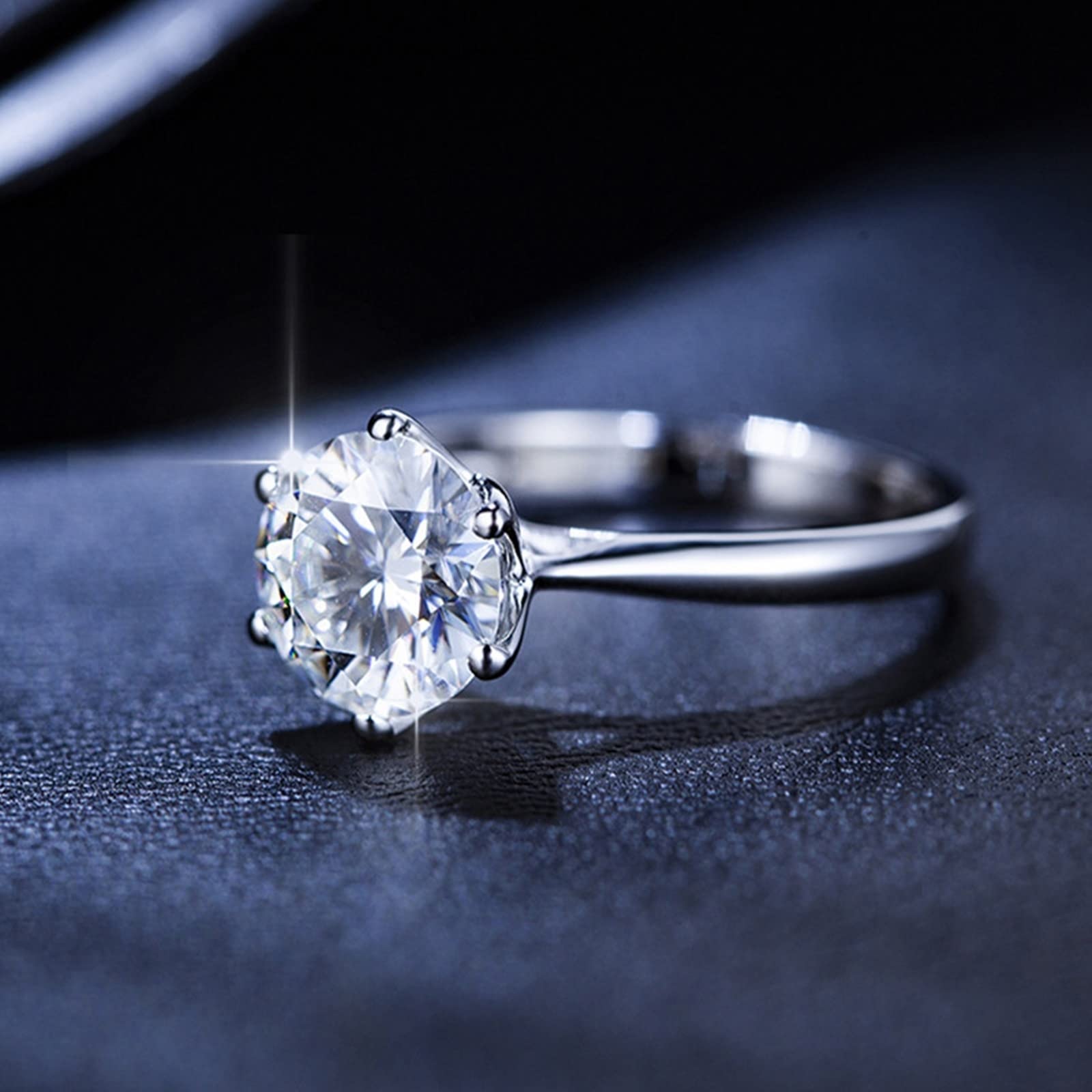 Anello di fidanzamento in oro bianco 18 carati, anelli di fidanzamento forma rotonda bianca sei artigli corona anelli moissanite regali per le donne