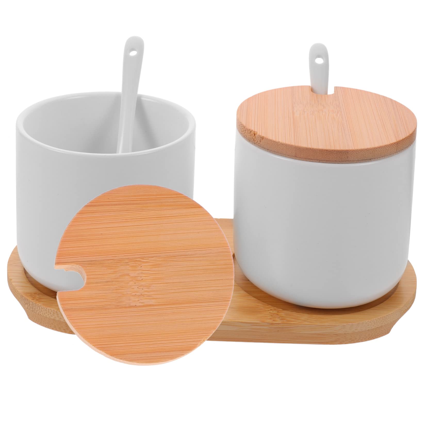 Cabilock Spice Jar Organizer Ceramic Condiment Storage Jar Tray Salt Bowl Easy to Clean Kitchen Supplies