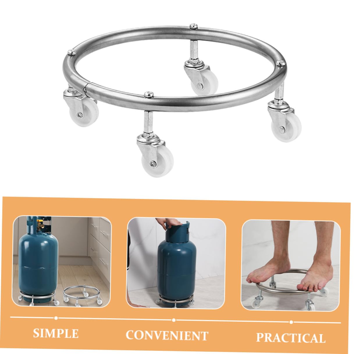 Porta Bombola Gas con Ruote Girevoli in Acciaio Inossidabile Supporto Bombola Gas Facile da Trasportare per Bombole Fino a 30 Kg, per Uso Domestico e Ristorante