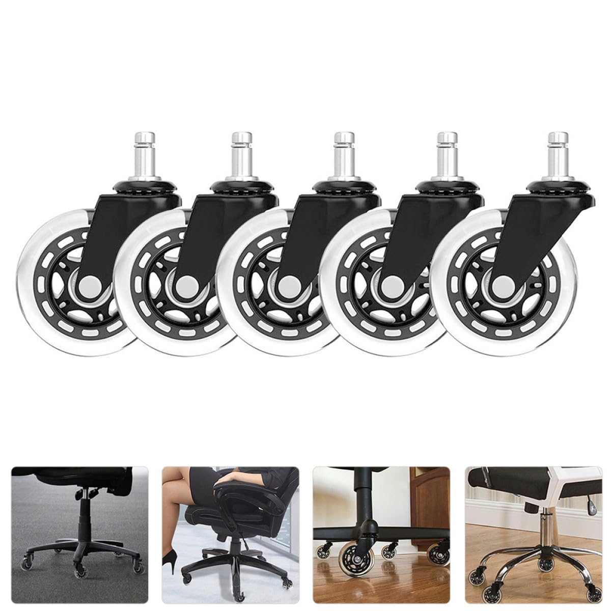 5Pcs 3-Inch PU Caster Wheels Universal Office Chair Replacement Wheels Stable Swivel Rolling Casters for Furniture and Desk Chairs
